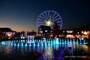 the island in pigeon forge with the fountains and the wheel