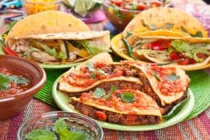 plate of quesadillas and tacos